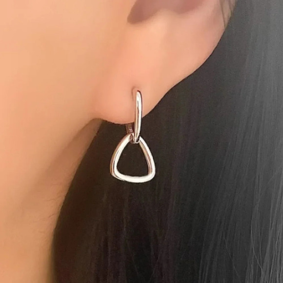 Jewelry - 925 Sterling Silver Double Link Earrings Silver Dangle Drop Earrings